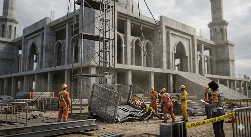 Lift Proyek Masjid di Kubu Raya Ambruk, Enam Pekerja Terjun dari Ketinggian
